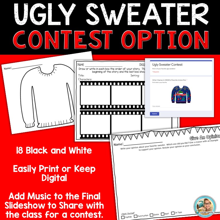 Ugly Christmas Sweater Writing Activity Digital and Printable - Teacher ...