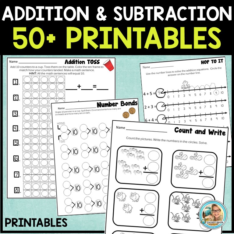 Kindergarten Addition and Subtraction Math Worksheets to 10 - Image 2