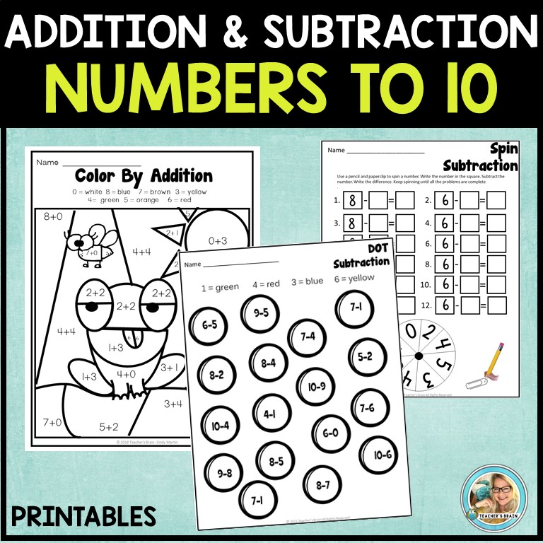 Kindergarten Addition and Subtraction Math Worksheets to 10 - Image 3