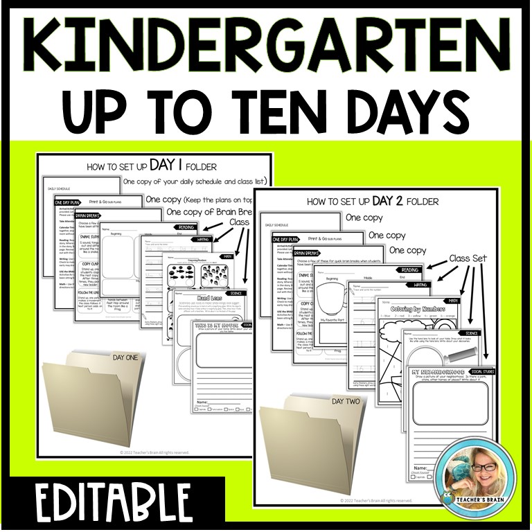Emergency Sub Plans KINDERGARTEN (TEN DAYS) Editable - Image 2