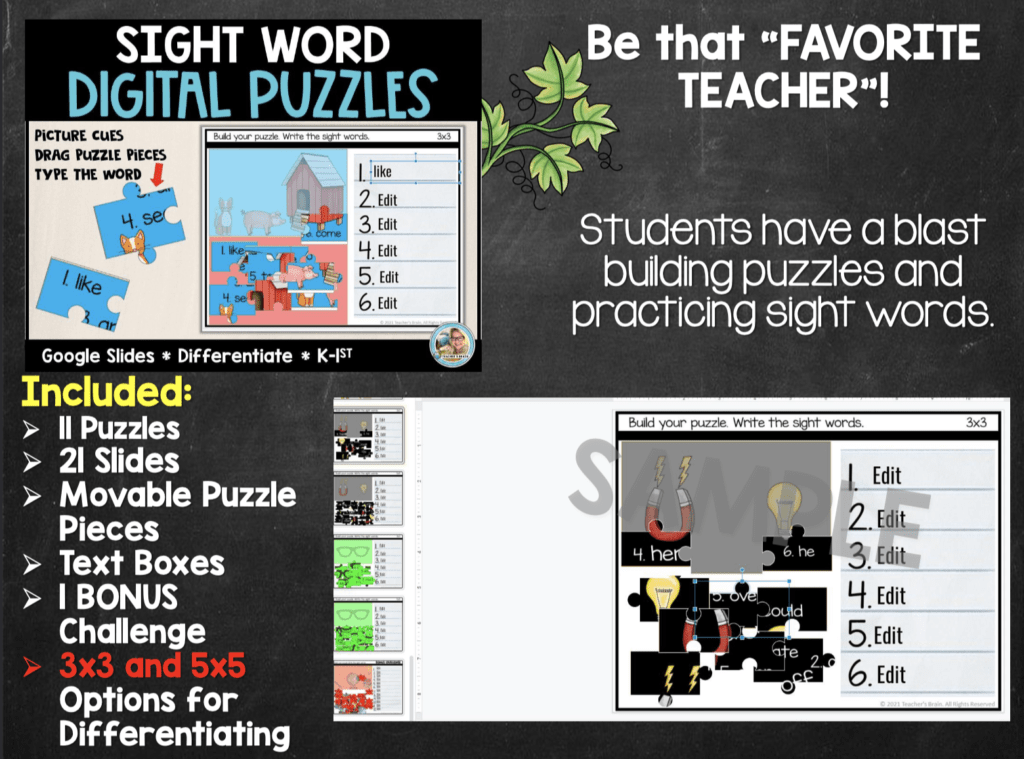 sight word puzzles