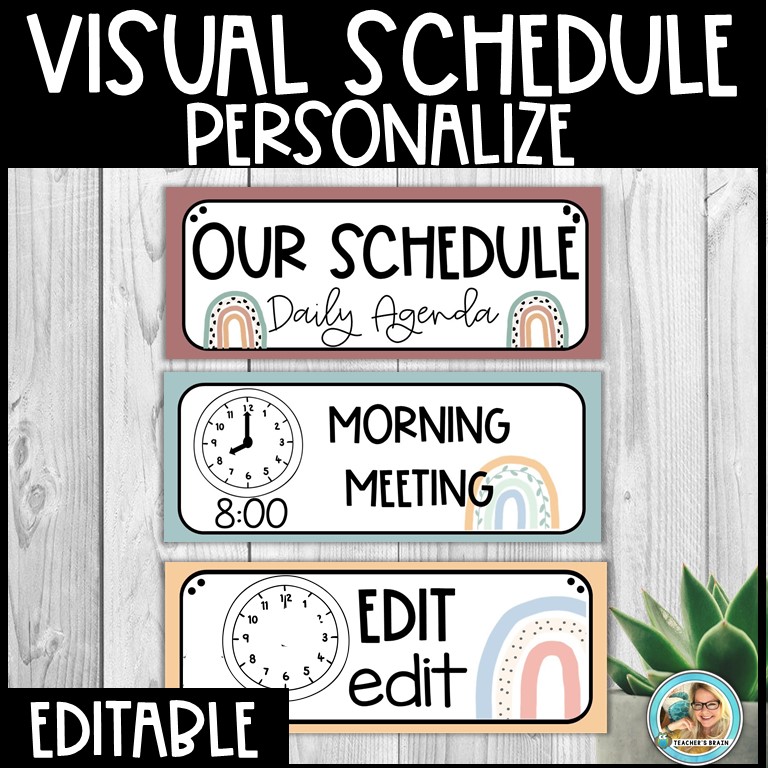 Classroom Daily Visual Schedule EDITABLE Cards BOHO RAINBOW Classroom Decor - Image 3