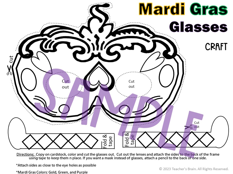 Mardi Gras Mask Glasses Craft Activity - Image 2