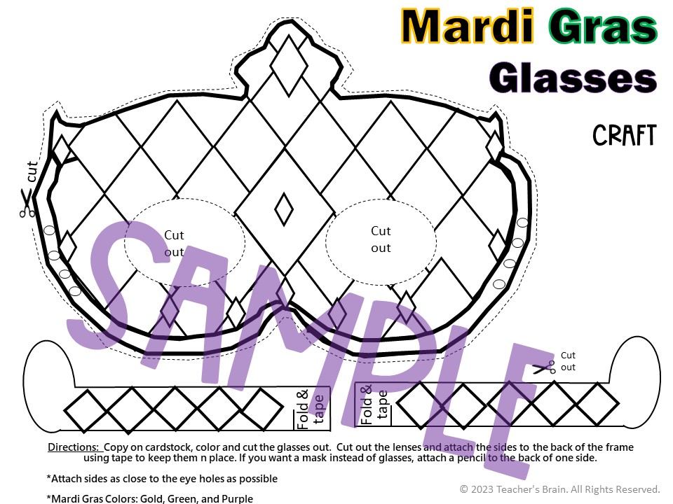Mardi Gras Mask Glasses Craft Activity - Image 3