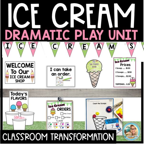 ICE CREAM SHOP Dramatic Play Room Transformation with Lesson Plans