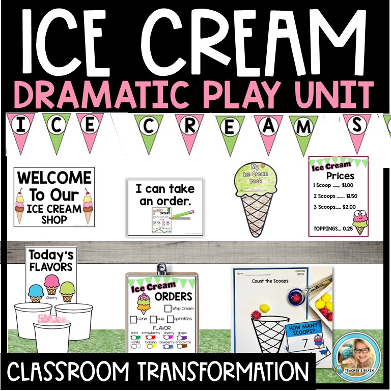 ICE CREAM SHOP Dramatic Play Room Transformation with Lesson Plans