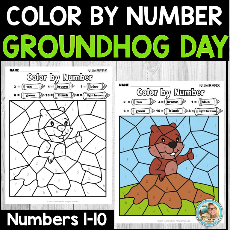 Groundhog Color by Number | Numbers to 10 | Kindergarten | First Grade - Image 4