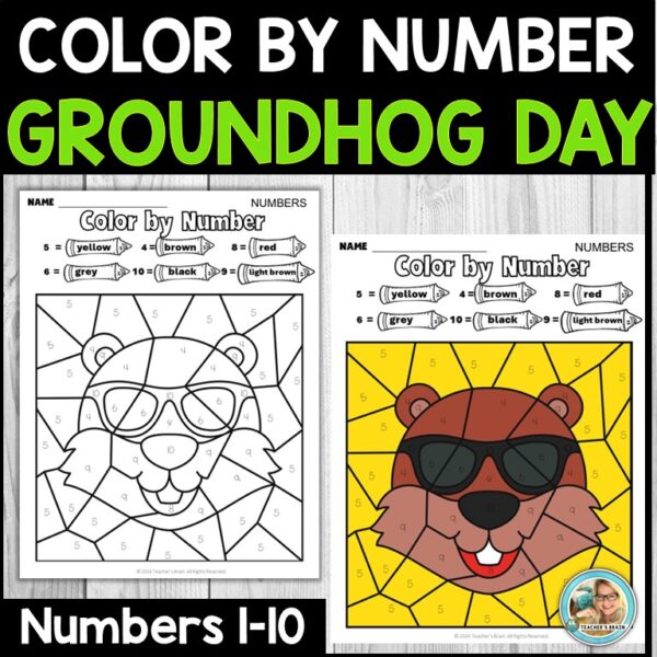 Groundhog Color by Number | Numbers to 10 | Kindergarten | First Grade