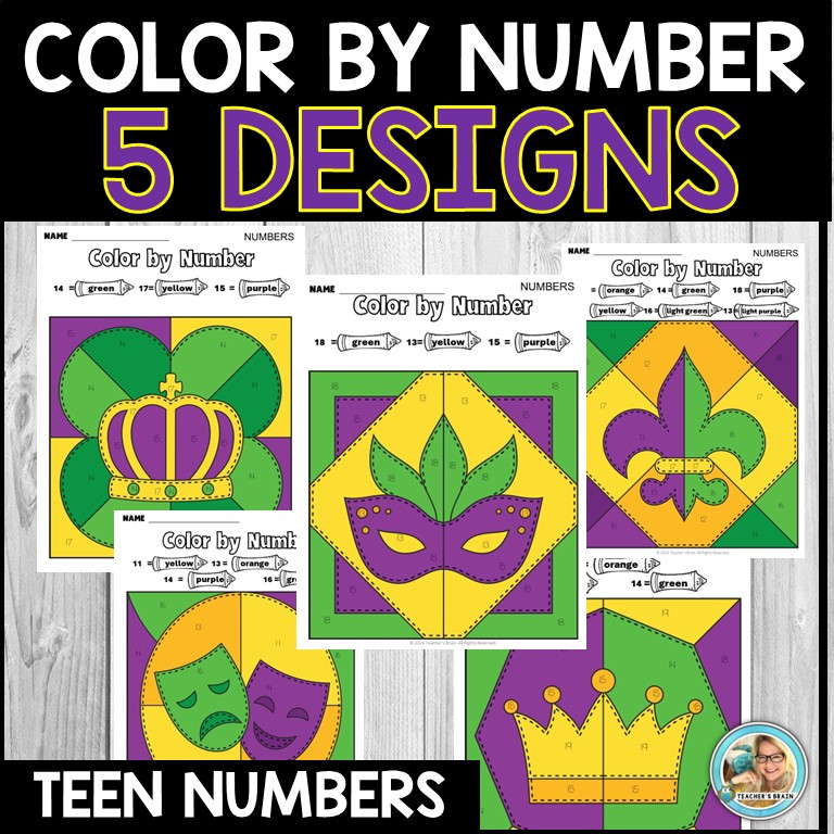 Mardi Gras Math Color by Teen Number | Kindergarten | First Grade - Image 2