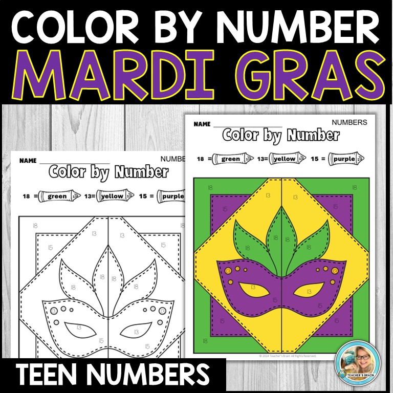 Mardi Gras Math Color by Teen Number | Kindergarten | First Grade - Image 4