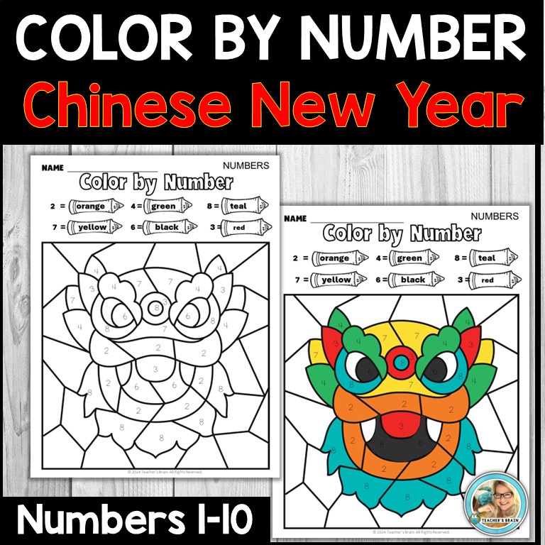 Chinese New Year DRAGON Color by Number | To 10 | Kindergarten | First Grade