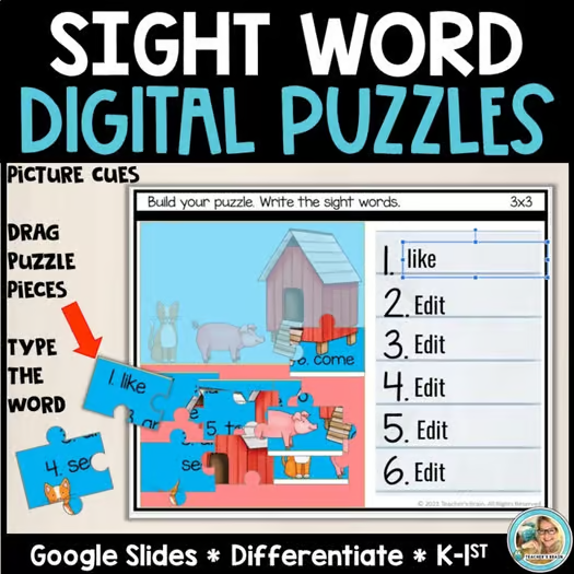 sight word digital puzzles