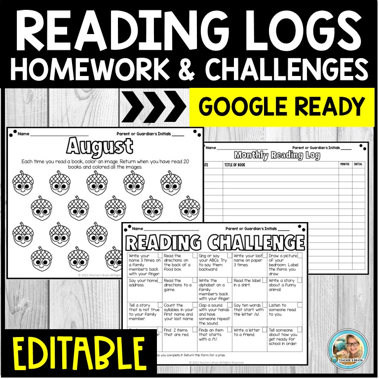 MONTHLY Reading Logs & Challenge – EDITABLE GOOGLE SLIDES
