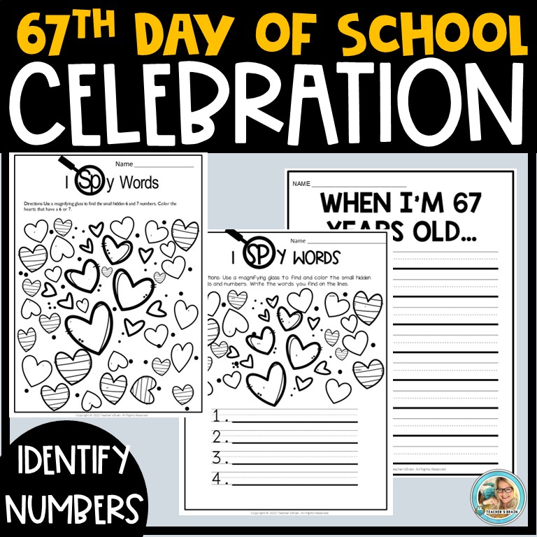67th Day of School Celebrate Numbers Activites Writing HAT & Crafts - Image 2