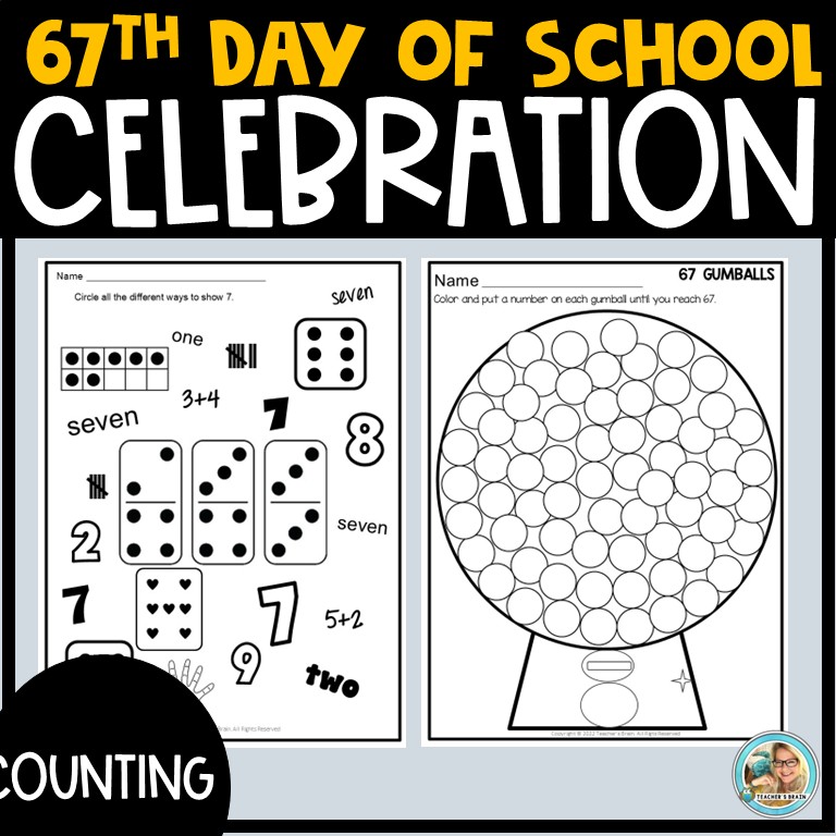 67th Day of School Celebrate Numbers Activites Writing HAT & Crafts - Image 3