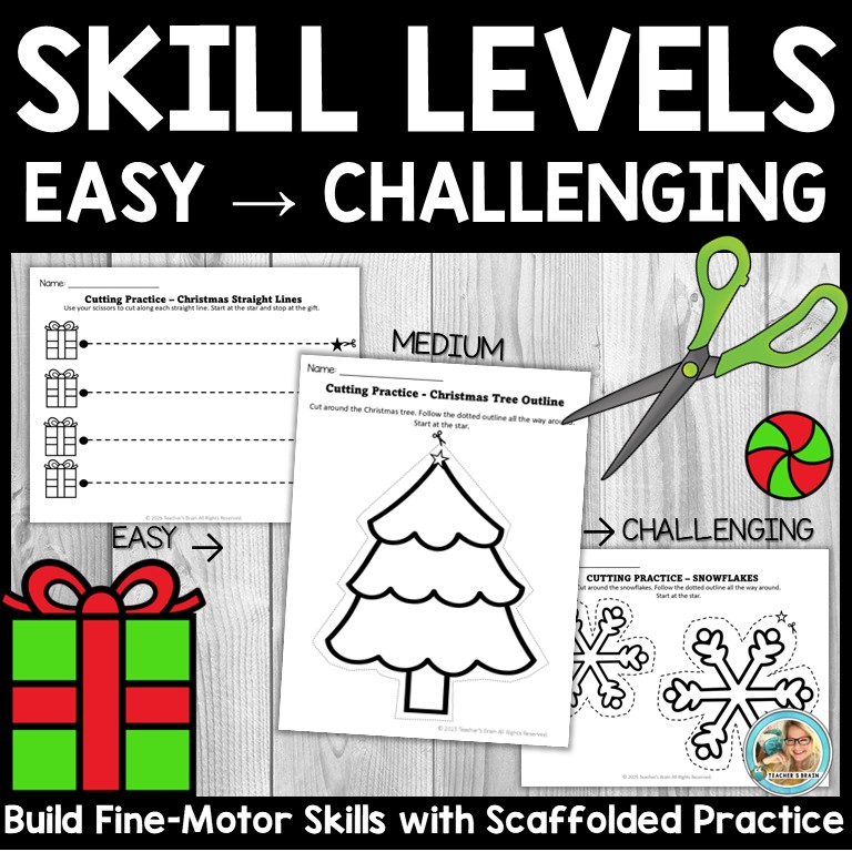 Christmas Scissor Skills Worksheets for Winter Find Motor Practice - Image 2