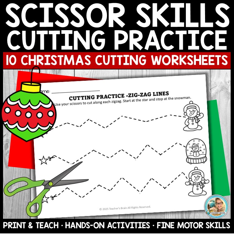 Christmas Scissor Skills Worksheets for Winter Find Motor Practice - Image 4
