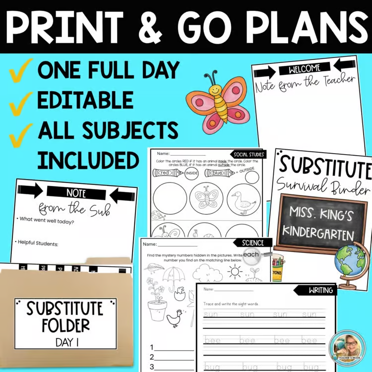 sub plans for kindergarten