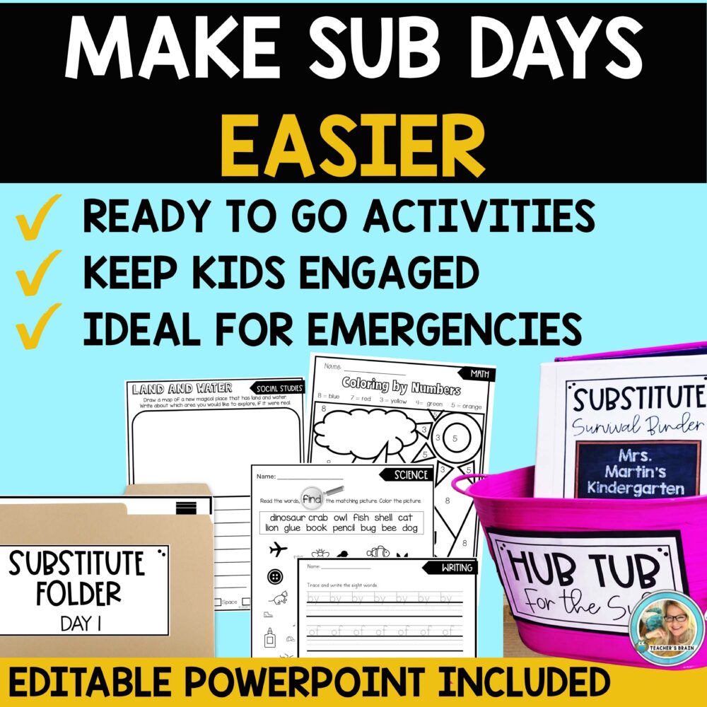 Emergency Sub Plans Kindergarten FULL DAY No Prep Print & Go EDITABLE ...
