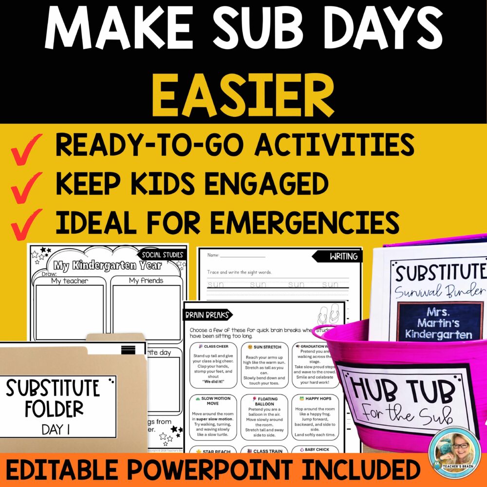 End of the Year Emergency Sub Plans Kindergarten FULL DAY Print & Go ...