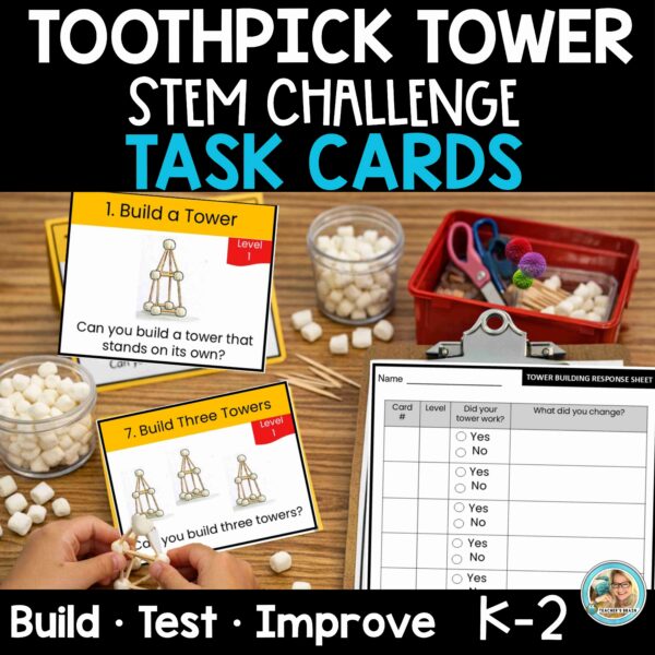 Toothpick Tower STEM Challenge Task Cards for K-2 | Engineering Activities
