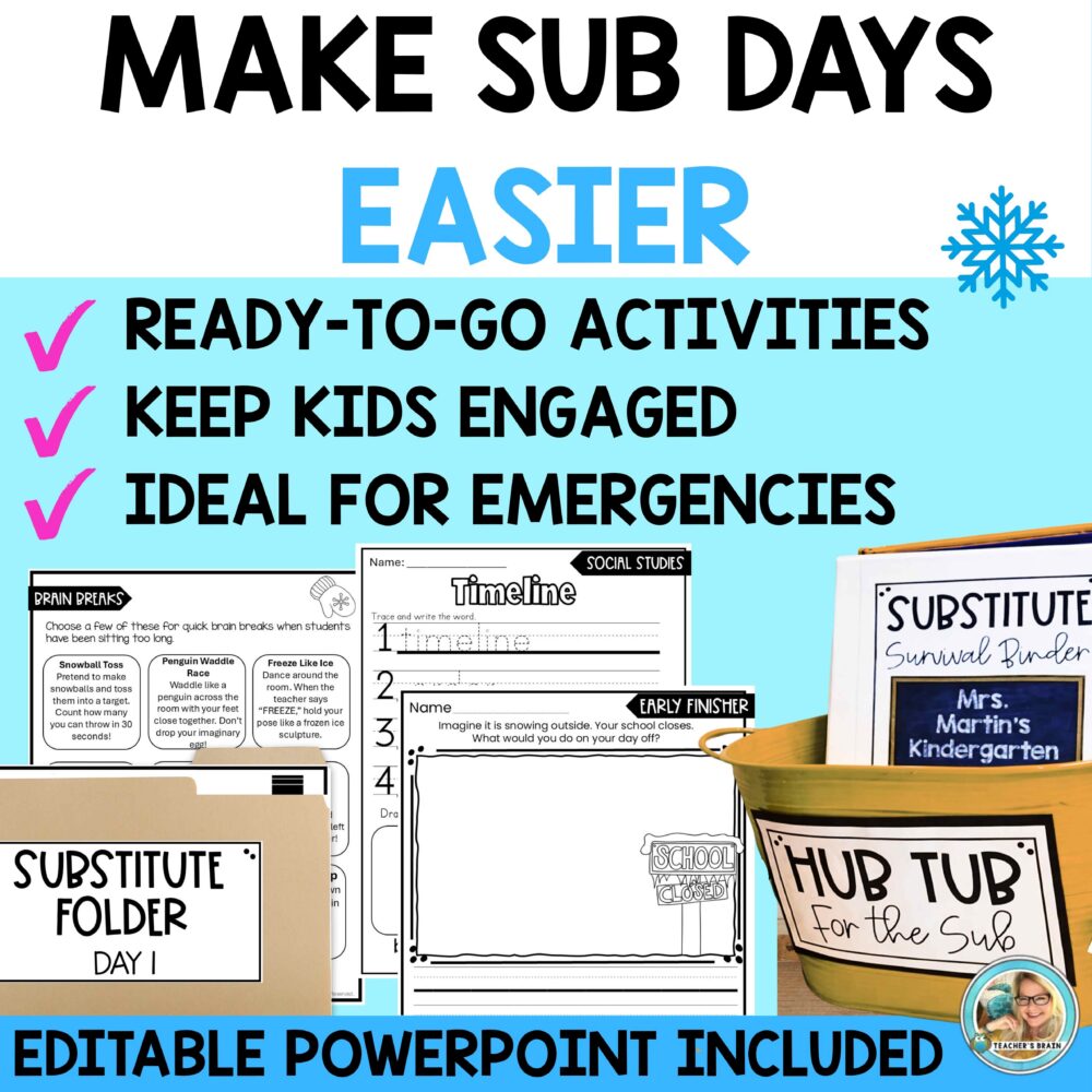 Winter Emergency Sub Plans Kindergarten FULL DAY Print & Go EDITABLE ...