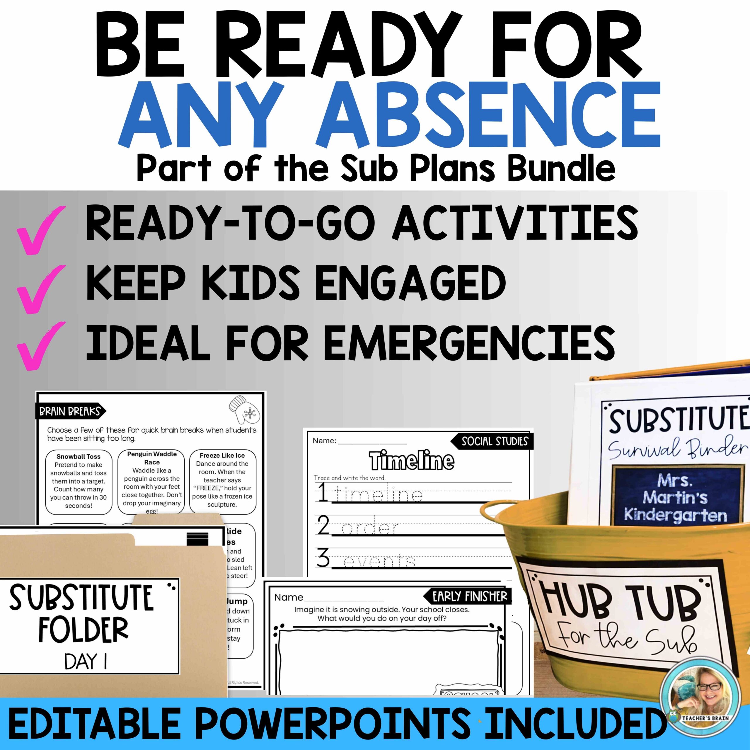 Kindergarten Sub Plans Bundle | 5 Full Day Emergency Plans EDITIABLE Print & Go - Image 4