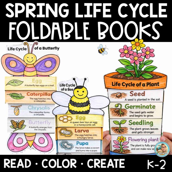 Spring Life Cycle Foldable Books | Plant, Bee, Butterfly Craft | K-2 Science Activities
