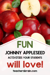 Fun Johnny Appleseed activities for kindergarten and first grade, including apple crafts, math, reading, writing, science, and art.