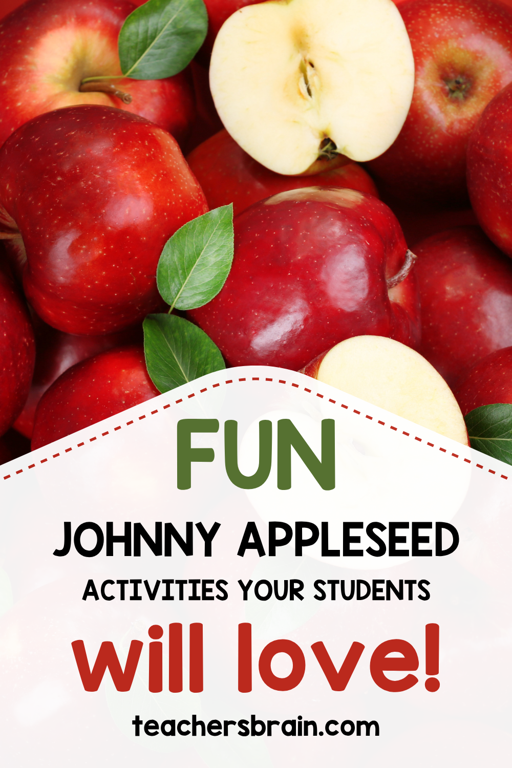 Fun Johnny Appleseed activities for kindergarten and first grade, including apple crafts, math, reading, writing, science, and art.