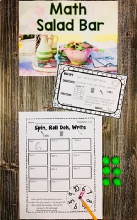 Math salad bar for kindergarten math centers. 