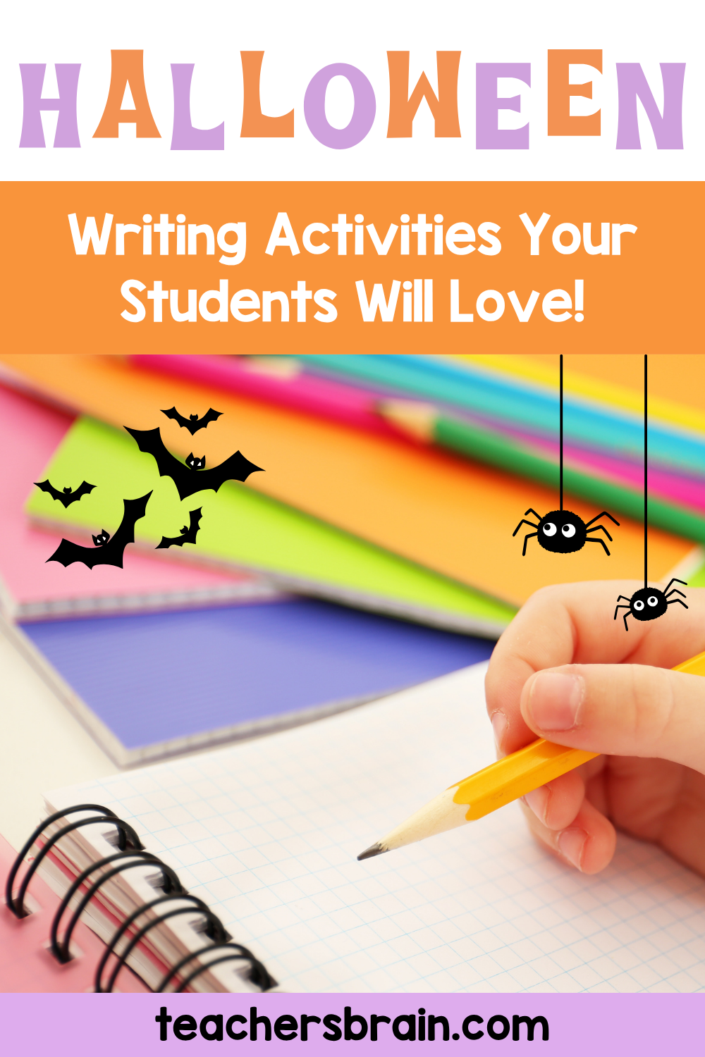 Elementary students completing Halloween writing activities during a haunted house virtual field trip