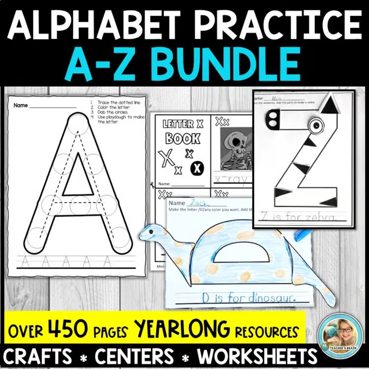Kindergarten letter tracing and beginning sound activities arranged for a literacy center