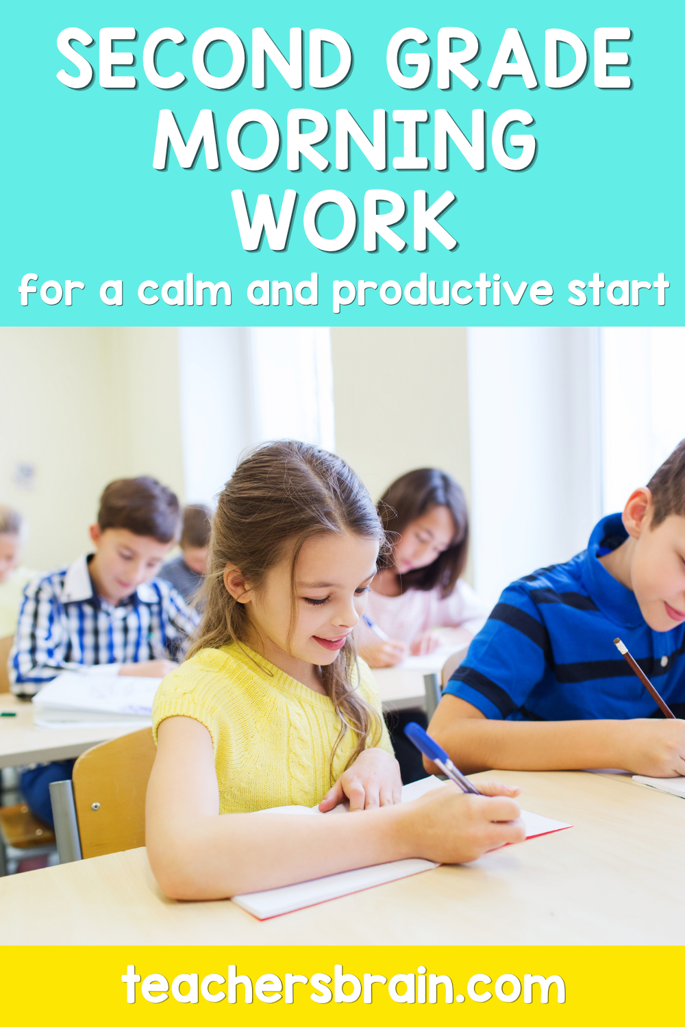 Student working independently at a desk using second grade morning work activities.