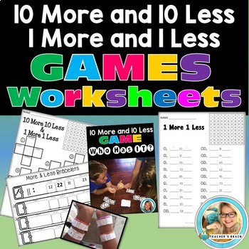 10 More, 10 Less and 1 More, 1 Less – Games and Worksheets