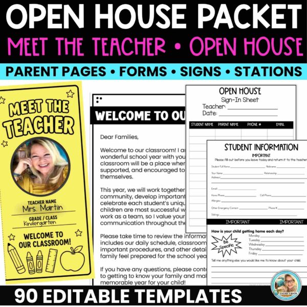 Editable Open House Packet | Meet the Teacher Forms & Stations
