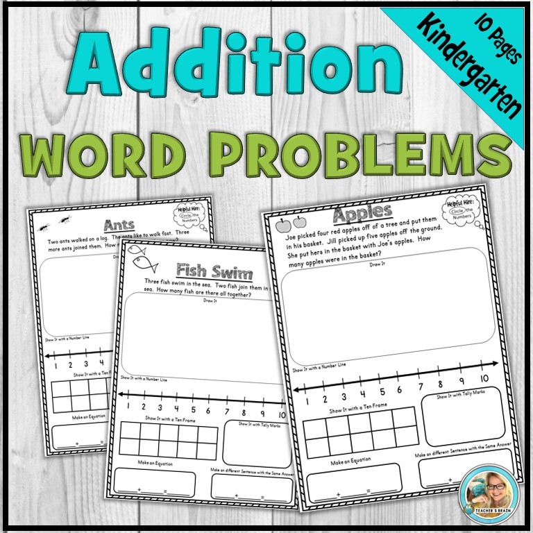 Kindergarten Addition Word Problems | Draw & Solve Worksheets