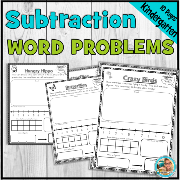 Kindergarten Subtraction Word Problems | Draw & Solve Worksheets