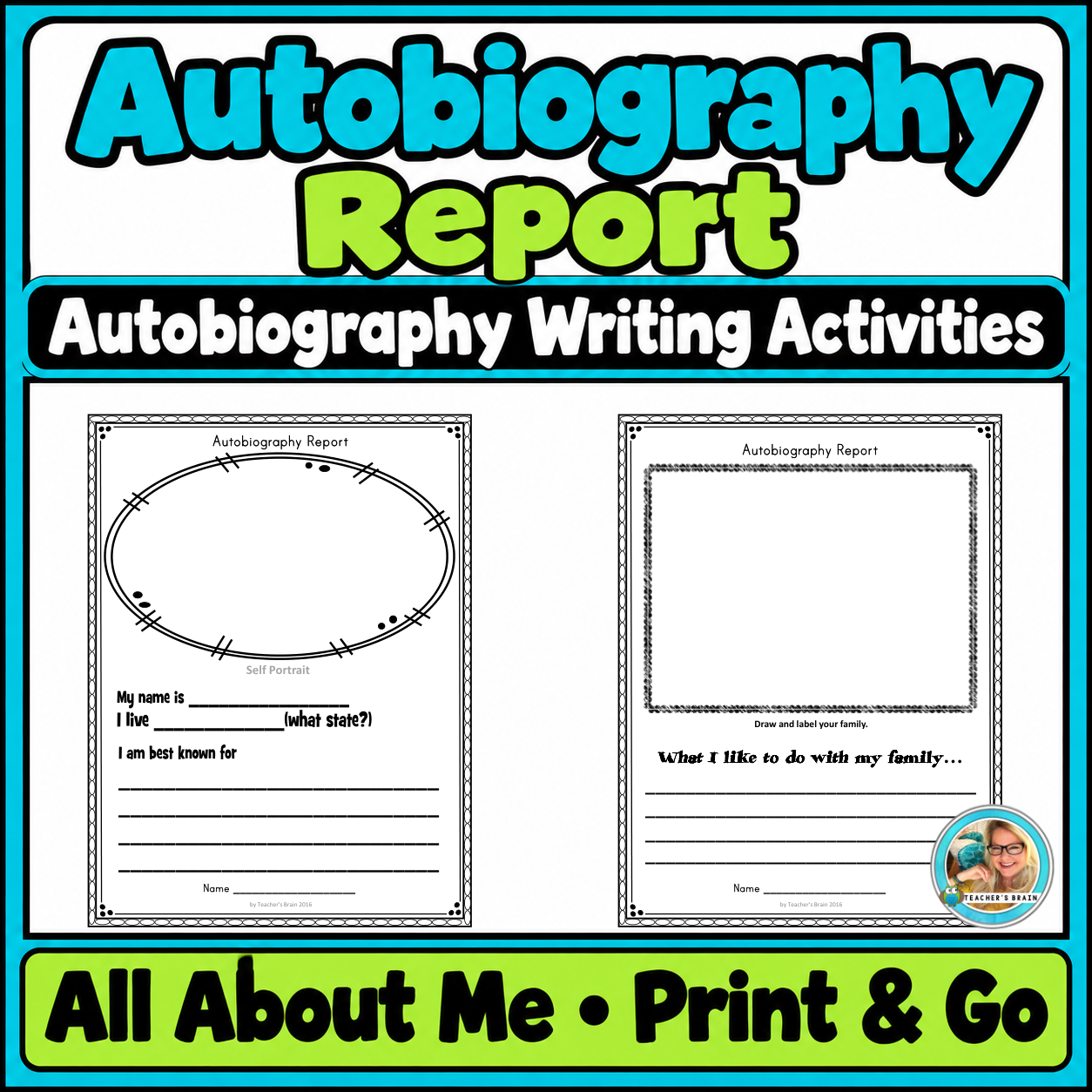 Autobiography Writing Project | All About Me Report & Rubric