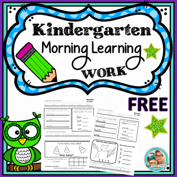 Free Kindergarten Morning Work | Fall Math and Literacy Sample