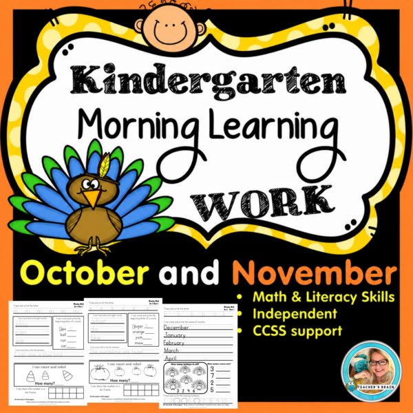 Kindergarten Morning Work for October and November | Math & Literacy