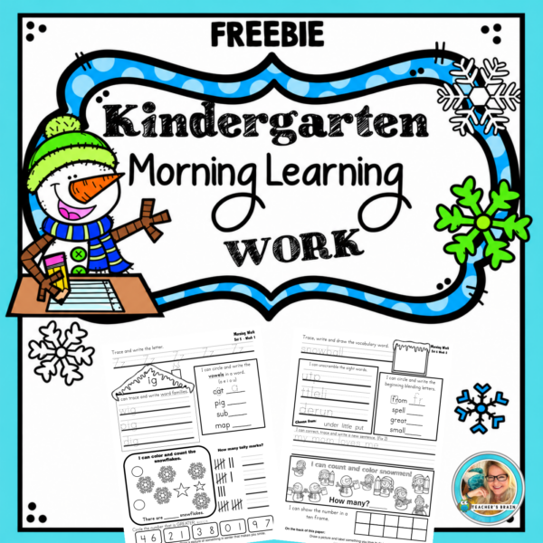 Free Winter Kindergarten Morning Work | Math and Literacy Sample